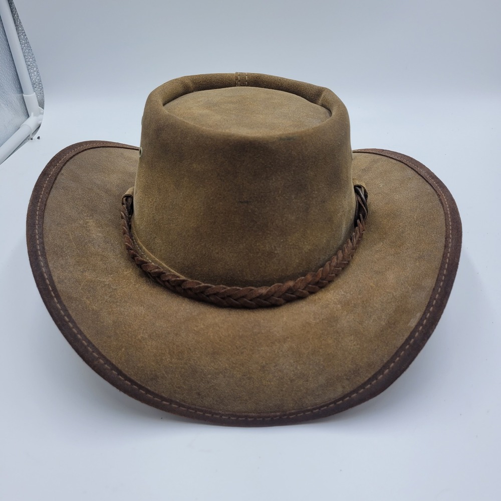 Cutana Australian Cowhide Leather Outback Hat Brown Suede‎ Braided Band ML